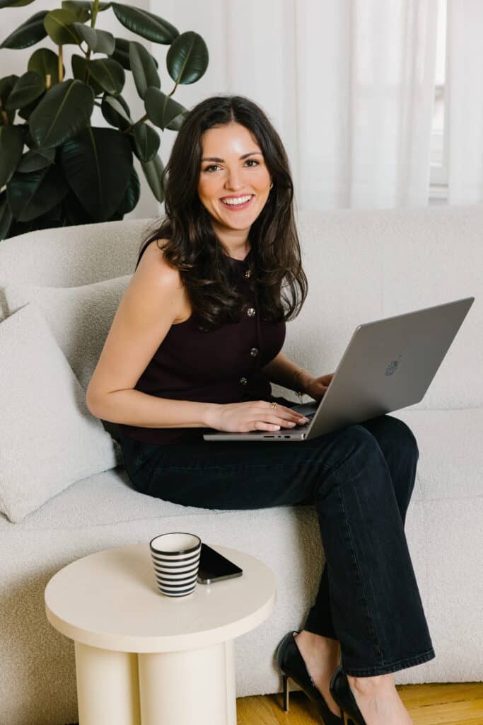 Copyright Chiara Hammerer. Woman working on laptop at home during events.