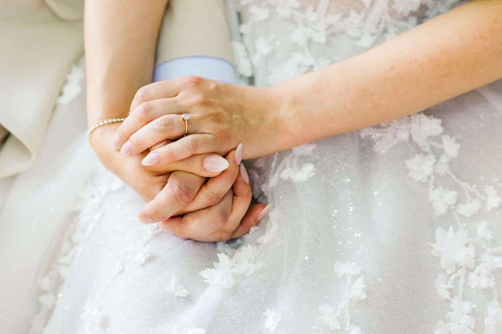 Copyright Chiara Hammerer. Close-up of wedding couple's hands, showing rings, at a wedding.